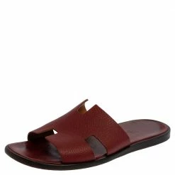 Hermes Burgundy Leather Izmir Sandals Size 43 For Men
