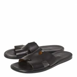 Hermes Black Leather Izmir Slide Sandals Size 42 For Men -Deals Hermes Store luxury men hermes used shoes p364505 002