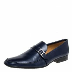 Hermes Navy Blue Leather Dan Loafers Size 43.5 For Men