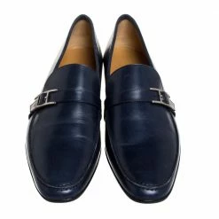Hermes Navy Blue Leather Dan Loafers Size 43.5 For Men -Deals Hermes Store luxury men hermes used shoes p374471 003