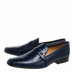 Hermes Navy Blue Leather Dan Loafers Size 43.5 For Men -Deals Hermes Store luxury men hermes used shoes p374471 007
