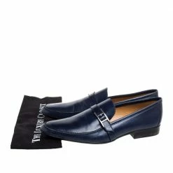 Hermes Navy Blue Leather Dan Loafers Size 43.5 For Men -Deals Hermes Store luxury men hermes used shoes p374471 008