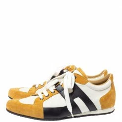 Hermes Tricolor Leather And Suede Tie Break Low Top Sneakers Size 41 For Men -Deals Hermes Store luxury men hermes used shoes p380817 001