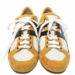 Hermes Tricolor Leather And Suede Tie Break Low Top Sneakers Size 41 For Men -Deals Hermes Store luxury men hermes used shoes p380817 002