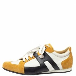 Hermes Tricolor Leather And Suede Tie Break Low Top Sneakers Size 41 For Men -Deals Hermes Store luxury men hermes used shoes p380817 004
