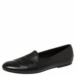 Hermes Black Leather Smoking Slippers Size 43 For Men