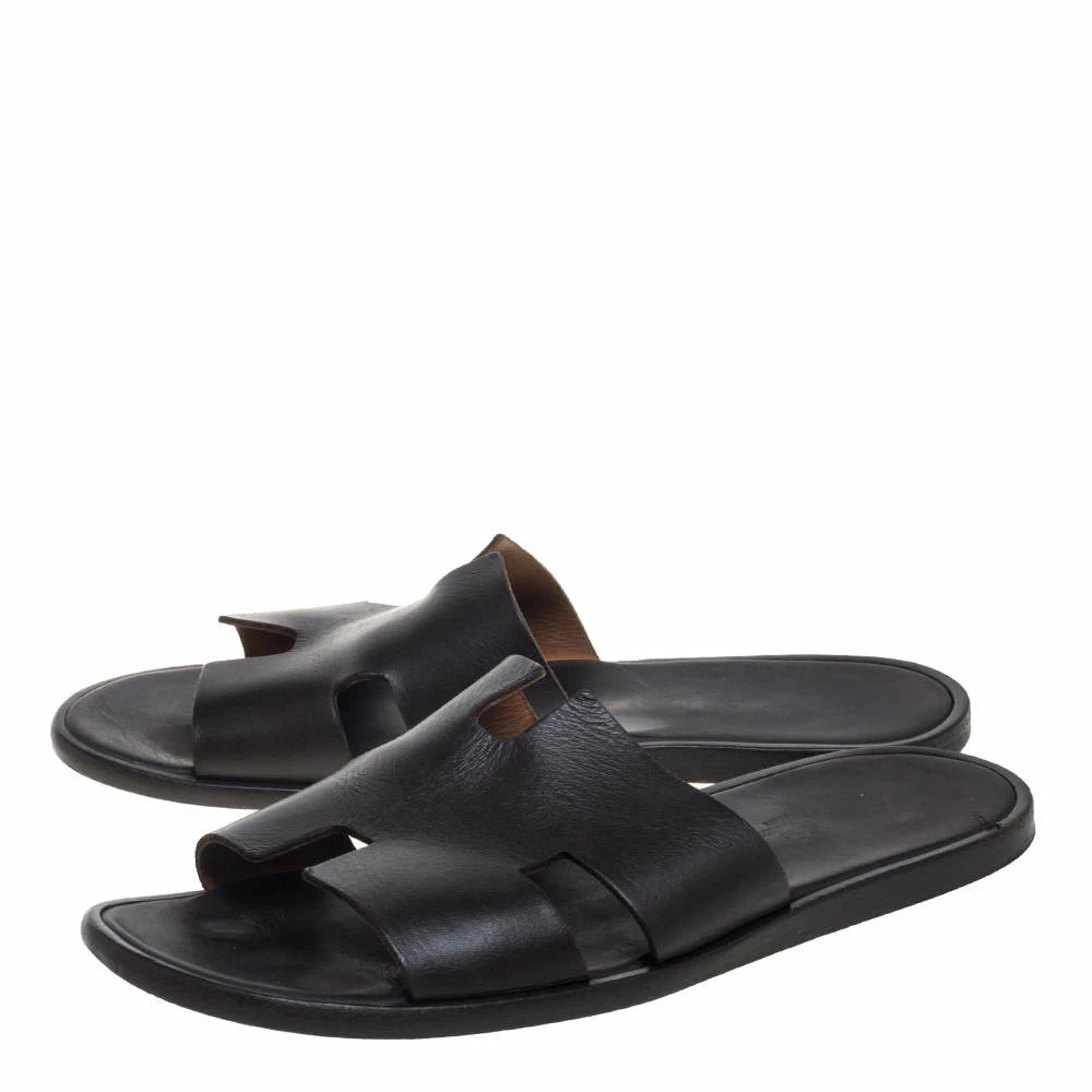 Hermes Dark Brown Leather Izmir Slide Sandals Size 43 For Men 6 Hermes Dark Brown Leather Izmir Slide Sandals Size 43 For Men - Image 4