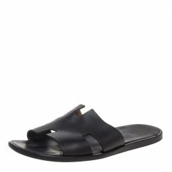 Hermes Dark Brown Leather Izmir Slide Sandals Size 43 For Men