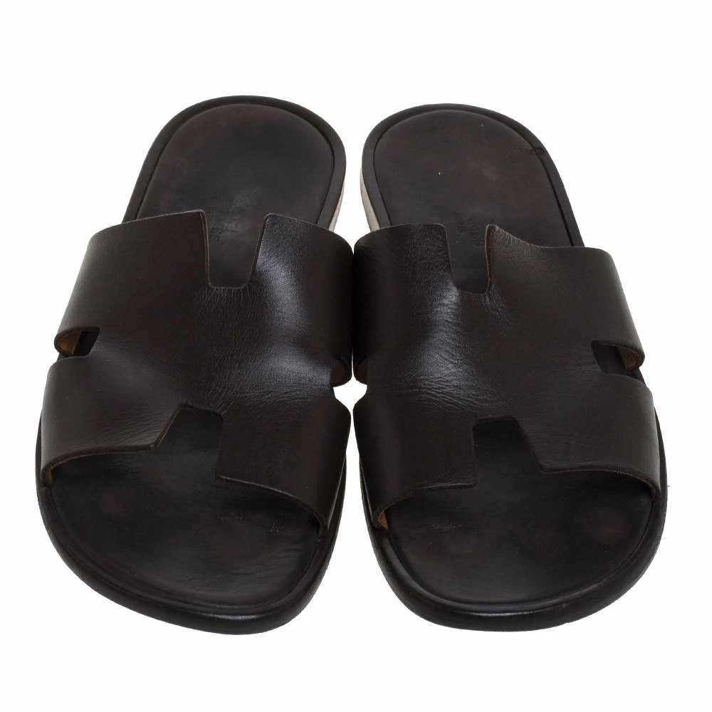 Hermes Dark Brown Leather Izmir Slide Sandals Size 43 For Men 5 Hermes Dark Brown Leather Izmir Slide Sandals Size 43 For Men - Image 3