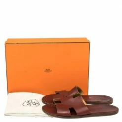 Hermes Burgundy Leather Izmir Slides Sandals Size 43 For Men -Deals Hermes Store luxury men hermes used shoes p394735 003