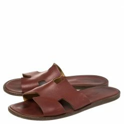 Hermes Burgundy Leather Izmir Slides Sandals Size 43 For Men -Deals Hermes Store luxury men hermes used shoes p394735 004