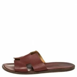 Hermes Burgundy Leather Izmir Slides Sandals Size 43 For Men -Deals Hermes Store luxury men hermes used shoes p394735 006