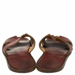 Hermes Burgundy Leather Izmir Slides Sandals Size 43 For Men -Deals Hermes Store luxury men hermes used shoes p394735 007