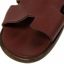 Hermes Burgundy Leather Izmir Slides Sandals Size 43 For Men -Deals Hermes Store luxury men hermes used shoes p394735 010