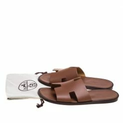 Hermes Brown Leather Izmir Sandals Size 43 For Men -Deals Hermes Store luxury men hermes used shoes p397625 008