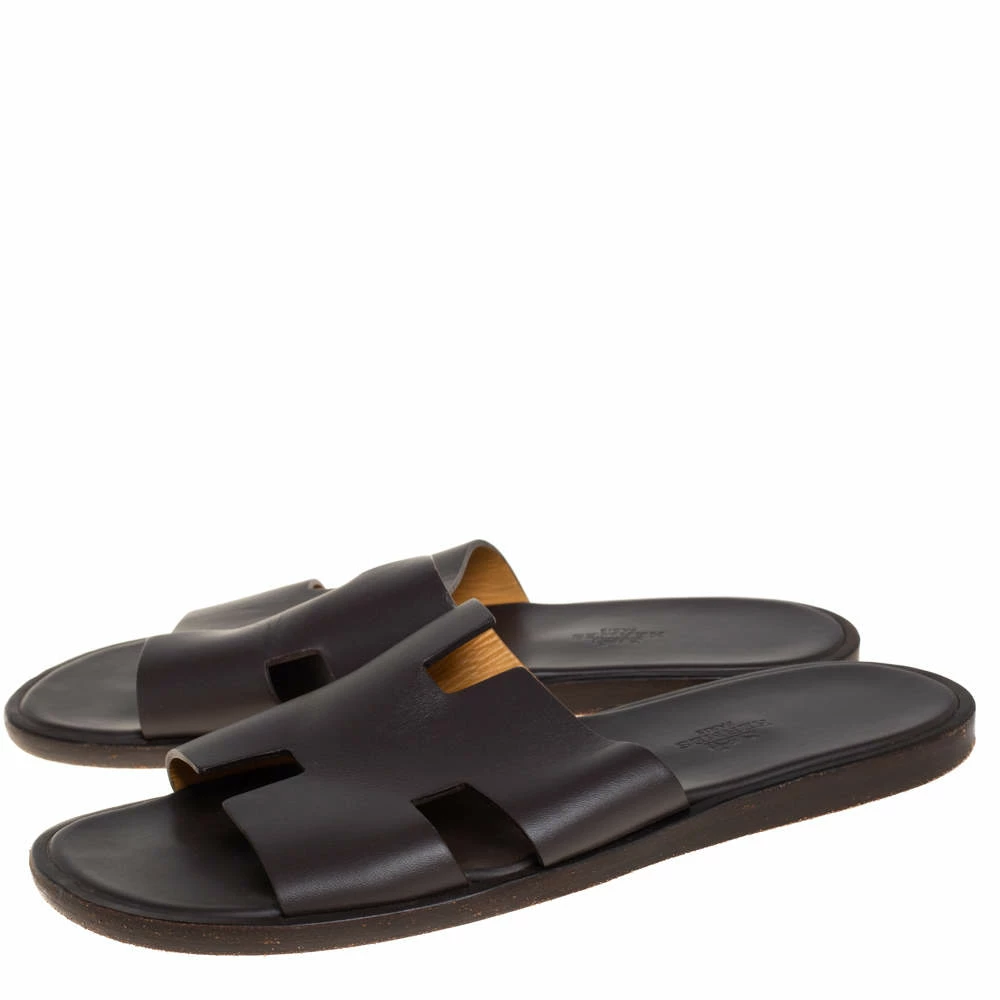 Hermes Dark Brown Leather Izmir Flat Sandals Size 40.5 For Men 6 Hermes Dark Brown Leather Izmir Flat Sandals Size 40.5 For Men - Image 4