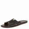 Hermes Dark Brown Leather Izmir Flat Sandals Size 40.5 For Men -Deals Hermes Store luxury men hermes used shoes p402549 007