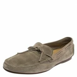 Hermes Grey Suede Bow Slip On Loafers Size 42 For Men