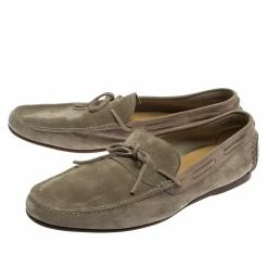 Hermes Grey Suede Bow Slip On Loafers Size 42 For Men -Deals Hermes Store luxury men hermes used shoes p410396 006