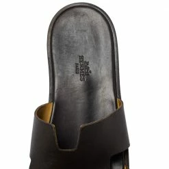 Hermes Dark Brown Leather Izmir Flat Slides Size 43.5 For Men -Deals Hermes Store luxury men hermes used shoes p413317 001