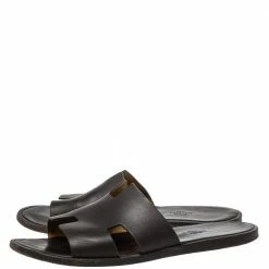 Hermes Dark Brown Leather Izmir Flat Slides Size 43.5 For Men -Deals Hermes Store luxury men hermes used shoes p413317 003