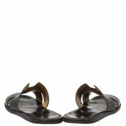 Hermes Dark Brown Leather Izmir Flat Slides Size 43.5 For Men -Deals Hermes Store luxury men hermes used shoes p413317 005