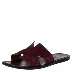 Hermes Burgundy Suede Izmir Sandals Size 43 For Men