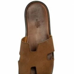 Hermes Brown Suede Izmir Flat Slides Size 43.5 For Men -Deals Hermes Store luxury men hermes used shoes p413321 004