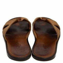 Hermes Brown Suede Izmir Flat Slides Size 43.5 For Men -Deals Hermes Store luxury men hermes used shoes p413321 006