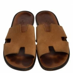 Hermes Brown Suede Izmir Flat Slides Size 43.5 For Men -Deals Hermes Store luxury men hermes used shoes p413321 008