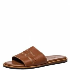 Hermes Brown Leather Flat Sandals Size 40 For Men