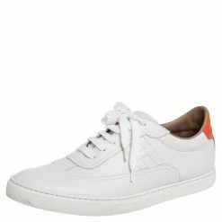 Hermes White Leather Quicker Low Top Sneakers Size 44 For Men