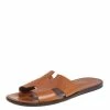 Hermes Brown Leather Izmir Flat Slides Size 42 For Men -Deals Hermes Store luxury men hermes used shoes p439274 006