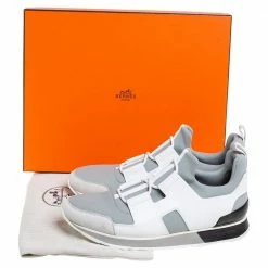 Hermes Grey/White Leather And Fabric Player Sneakers Size 42 For Men -Deals Hermes Store luxury men hermes used shoes p441239 005