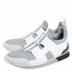 Hermes Grey/White Leather And Fabric Player Sneakers Size 42 For Men -Deals Hermes Store luxury men hermes used shoes p441239 008