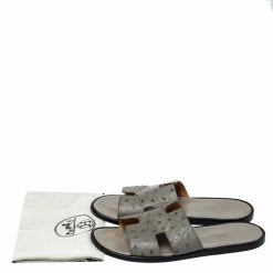 Hermes Grey Ostrich Leather Izmir Sandals Size 42 For Men -Deals Hermes Store luxury men hermes used shoes p444013 001