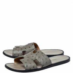 Hermes Grey Ostrich Leather Izmir Sandals Size 42 For Men -Deals Hermes Store luxury men hermes used shoes p444013 002