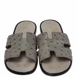 Hermes Grey Ostrich Leather Izmir Sandals Size 42 For Men -Deals Hermes Store luxury men hermes used shoes p444013 003