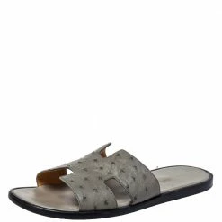 Hermes Grey Ostrich Leather Izmir Sandals Size 42 For Men