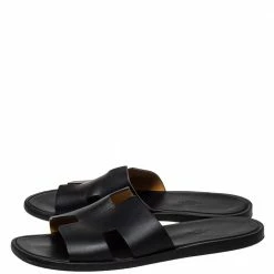 Hermes Black Leather Izmir Slide Sandal Size 42.5 For Men -Deals Hermes Store luxury men hermes used shoes p444078 002