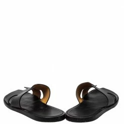 Hermes Black Leather Izmir Slide Sandal Size 42.5 For Men -Deals Hermes Store luxury men hermes used shoes p444078 004