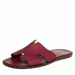 Hermes Red Leather Izmir Slide Sandals Size 45 For Men
