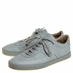 Hermes Grey Textured Leather Quicker Low Top Sneakers Size 44 For Men -Deals Hermes Store luxury men hermes used shoes p449124 004