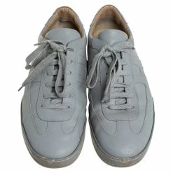 Hermes Grey Textured Leather Quicker Low Top Sneakers Size 44 For Men -Deals Hermes Store luxury men hermes used shoes p449124 009