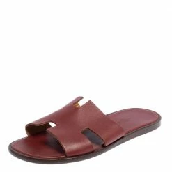 Hermes Red Leather Izmir Flat Slides Size 42 For Men
