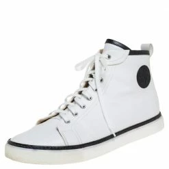 Hermes White Leather Cap Toe High Top Sneakers Size 45 For Men