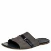 Hermes Grey/Black Suede And Leather Slide Sandals Size 41 For Men 2 Hermes Grey/Black Suede And Leather Slide Sandals Size 41 For Men -Deals Hermes Store luxury men hermes used shoes p460604 002