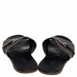 Hermes Grey/Black Suede And Leather Slide Sandals Size 41 For Men -Deals Hermes Store luxury men hermes used shoes p460604 005