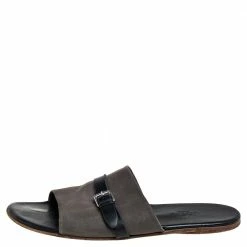 Hermes Grey/Black Suede And Leather Slide Sandals Size 41 For Men -Deals Hermes Store luxury men hermes used shoes p460604 007
