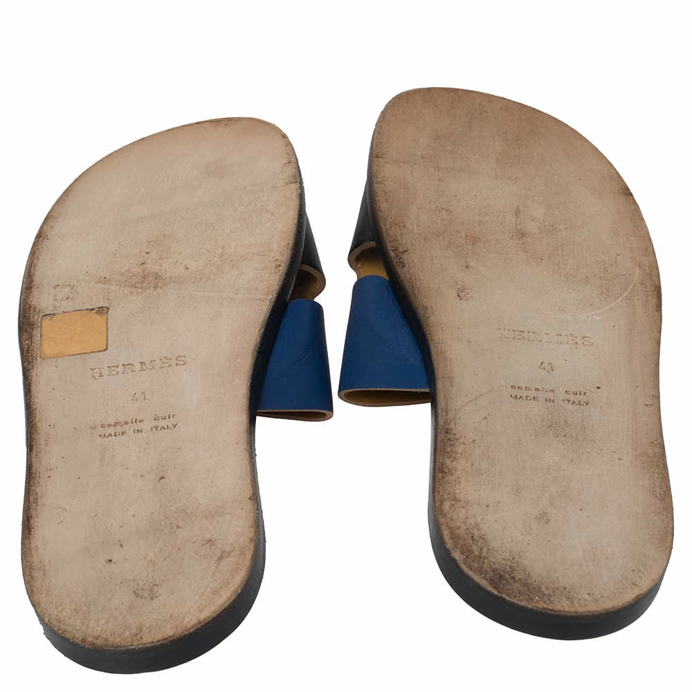 Hermes Blue/Black Textured Izmir Sandals Size 41 For Men 8 Hermes Blue/Black Textured Izmir Sandals Size 41 For Men - Image 6